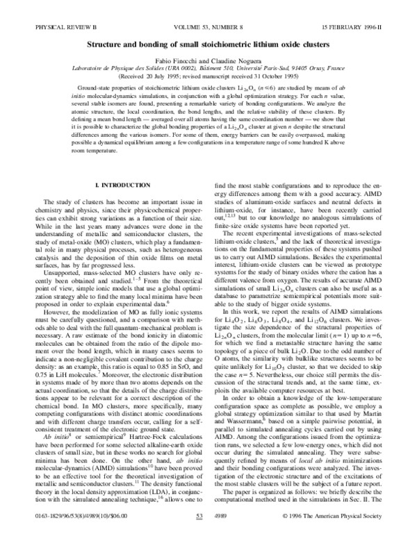 (PDF) Structure and bonding of small stoichiometric lithium oxide clusters