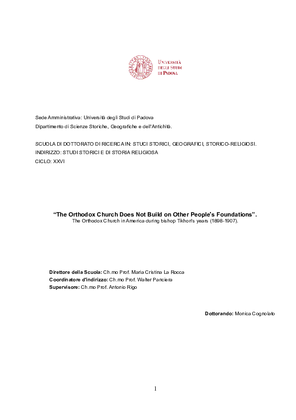PDF) The orthodox church does not build on other people's