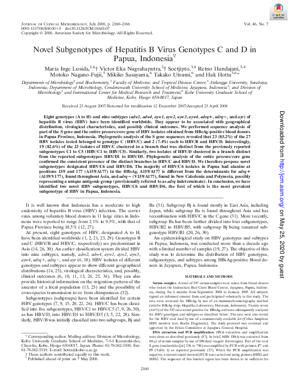 (PDF) Novel Subgenotypes of Hepatitis B Virus Genotypes C and D in ...