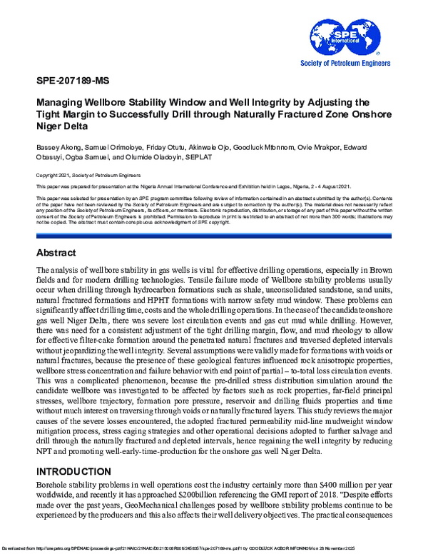 (PDF) SPE-207189-MS Managing Wellbore Stability Window and Well ...