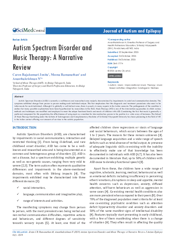 (PDF) Autism Spectrum Disorder and Music Therapy: A Narrative Review