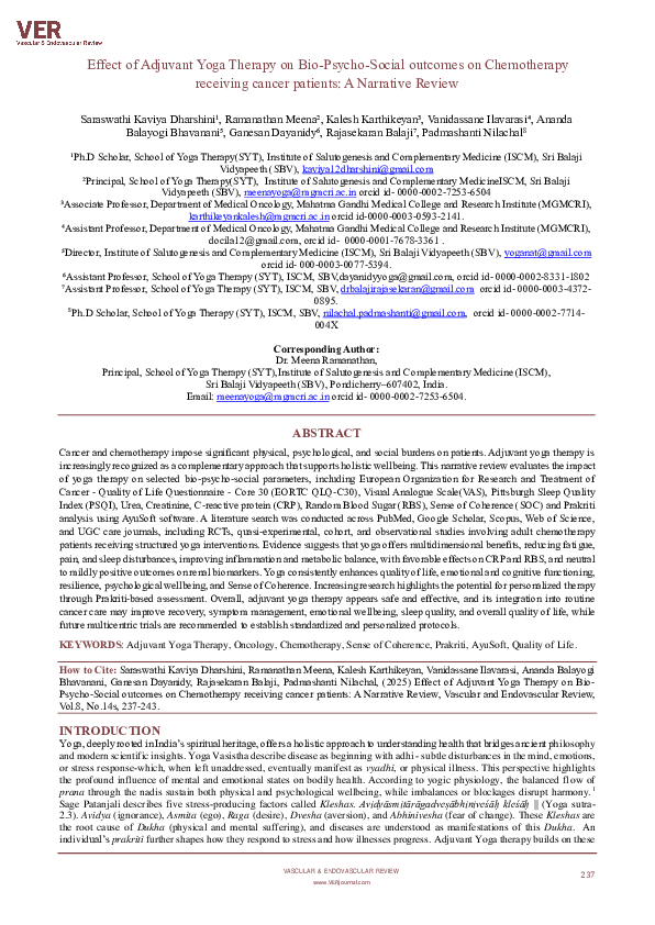 (PDF) Effect of Adjuvant Yoga Therapy on Bio-Psycho-Social outcomes on ...