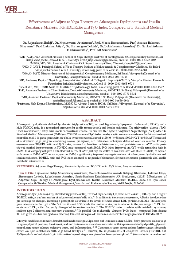 (PDF) Effectiveness of Adjuvant Yoga Therapy on Atherogenic ...