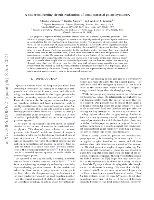 (PDF) Superconducting Circuit Realization of Combinatorial Gauge Symmetry