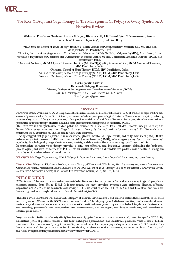 (PDF) The Role Of Adjuvant Yoga Therapy In The Management Of Polycystic ...