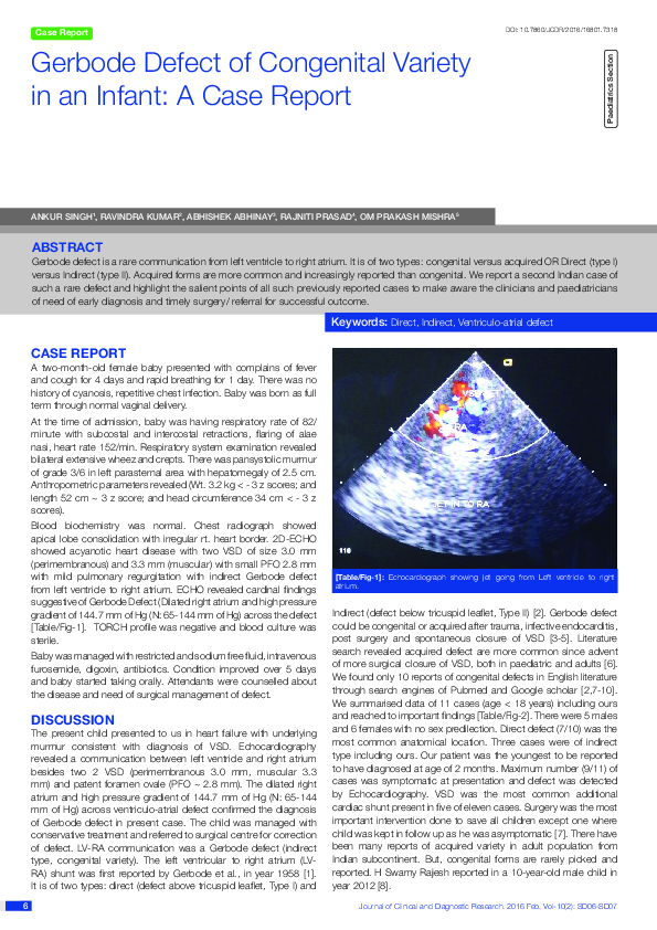 (PDF) Gerbode Defect of Congenital Variety in an Infant: A Case Report