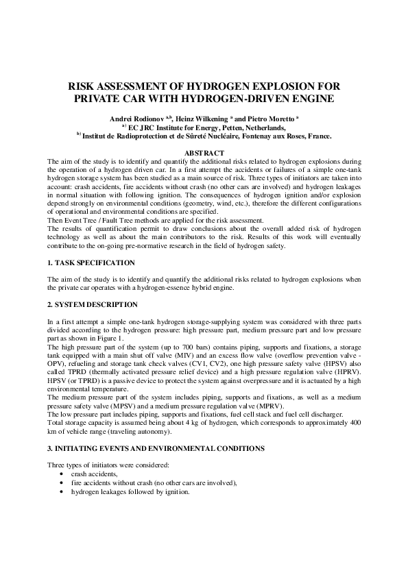(PDF) Risk assessment of hydrogen explosion for private car with ...