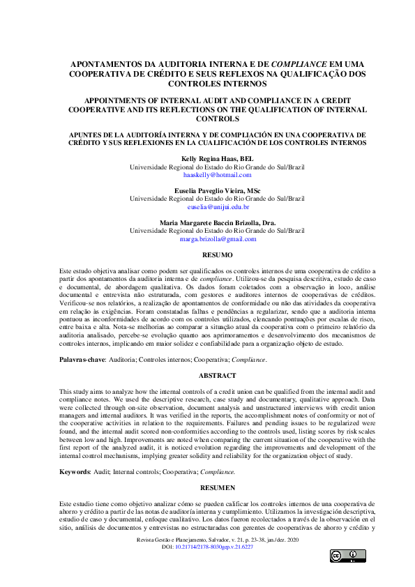 (PDF) Apontamentos Da Auditoria Interna e De Compliance Em Uma ...