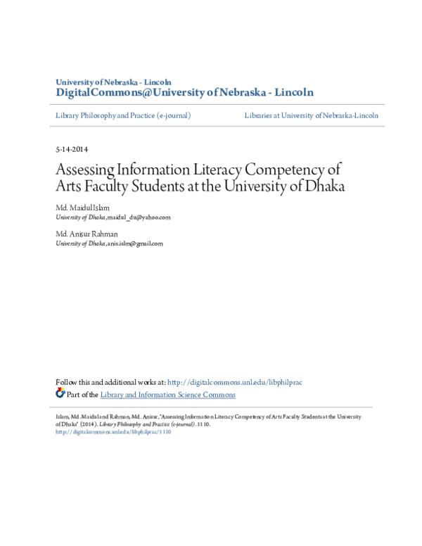 (PDF) Assessing Information Literacy Competency of Arts Faculty ...