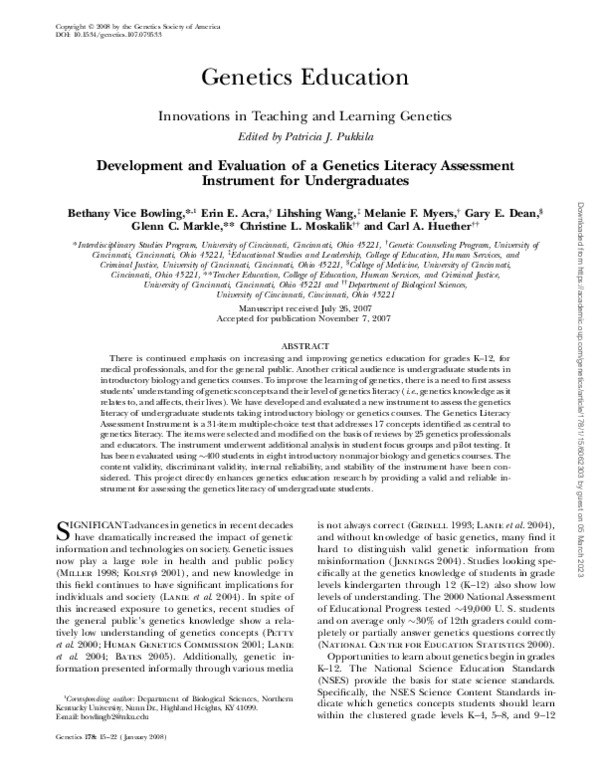 (PDF) Development and Evaluation of a Genetics Literacy Assessment ...