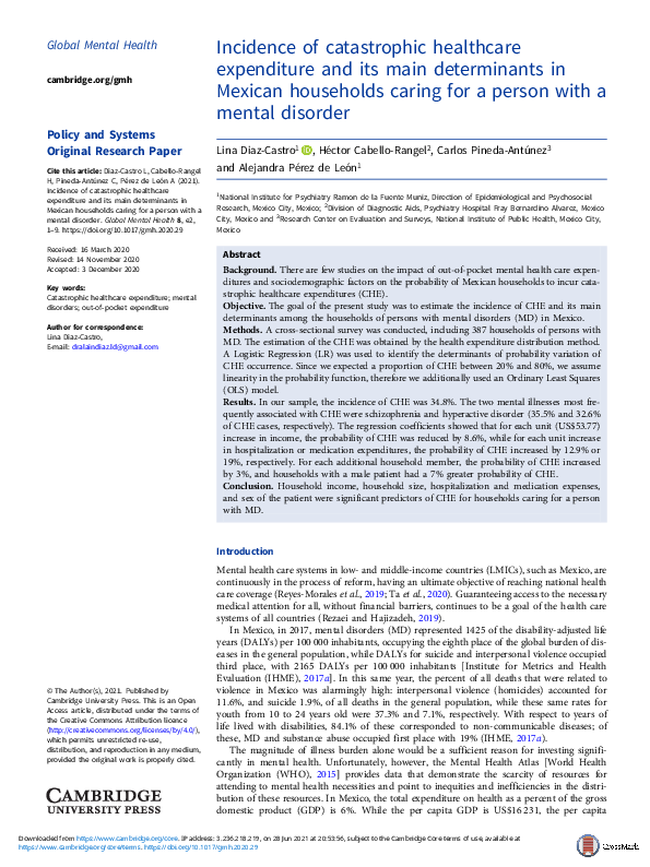(PDF) Incidence of catastrophic healthcare expenditure and its main ...