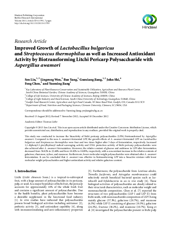 (PDF) Improved growth of Lactobacillus bulgaricus and Streptococcus ...