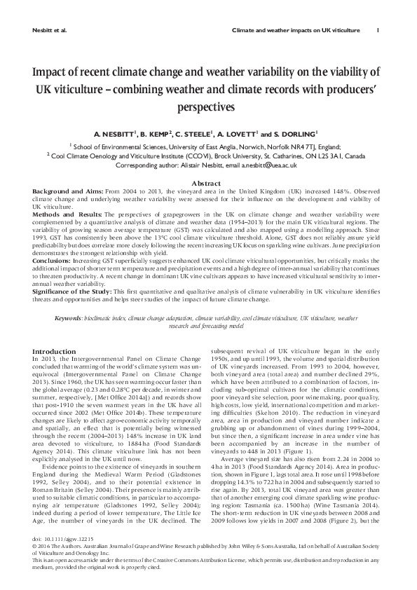 (PDF) Impact of recent climate change and weather variability on the ...