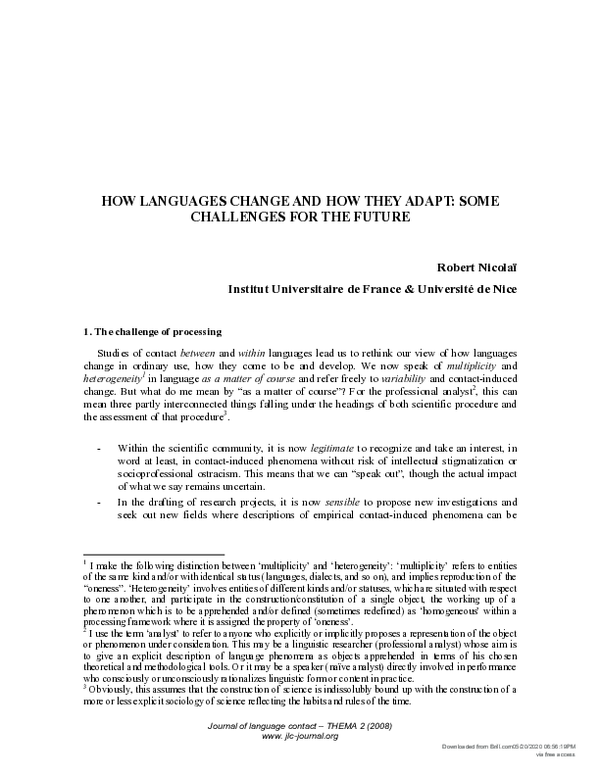 (PDF) How languages Change and How They Adapt: Some Challenges for the ...