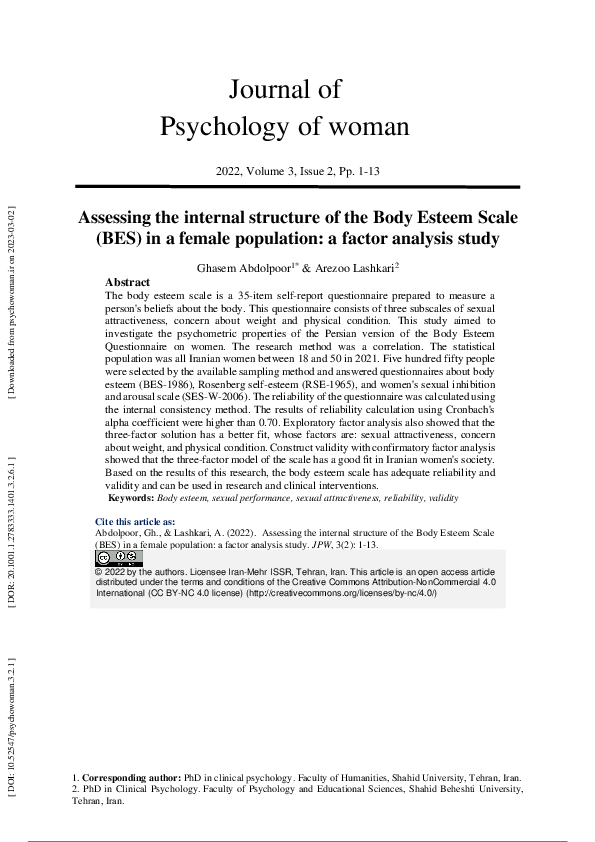 (PDF) Assessing the internal structure of the Body Esteem Scale (BES ...