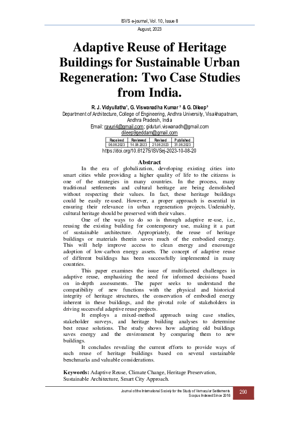 (PDF) Adaptive Reuse of Heritage Buildings for Sustainable Urban ...
