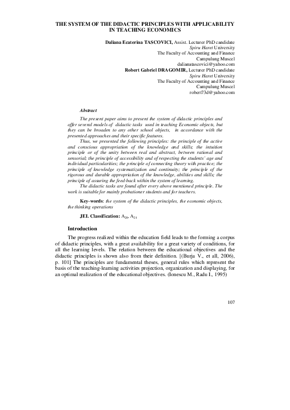 (PDF) The System Of The Didactic Principles With Applicability In ...