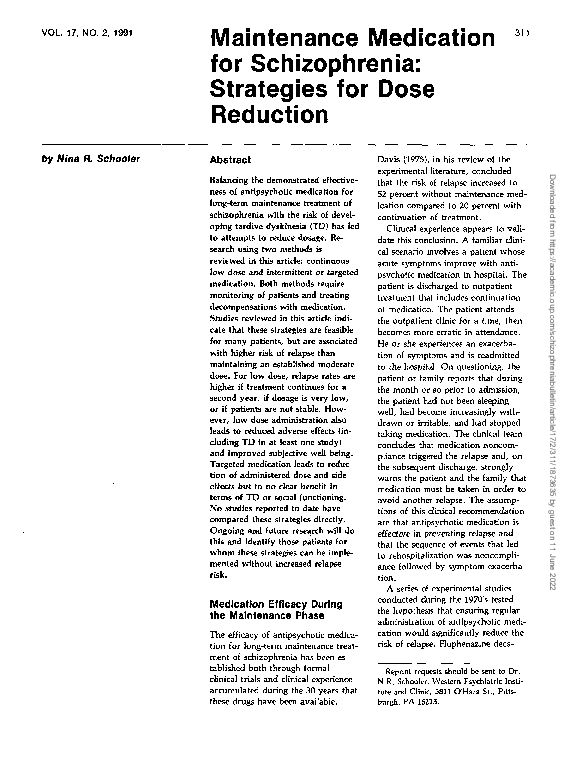 (PDF) Maintenance Medication for Schizophrenia: Strategies for Dose ...