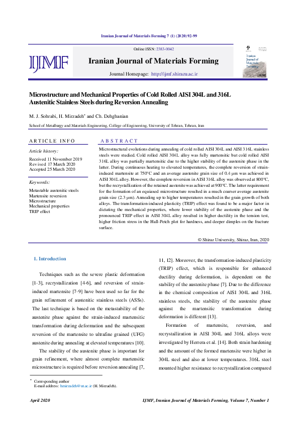 (PDF) Microstructure and Mechanical Properties of Cold Rolled AISI 304L ...