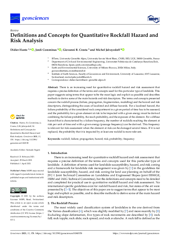 (PDF) Definitions and Concepts for Quantitative Rockfall Hazard and ...