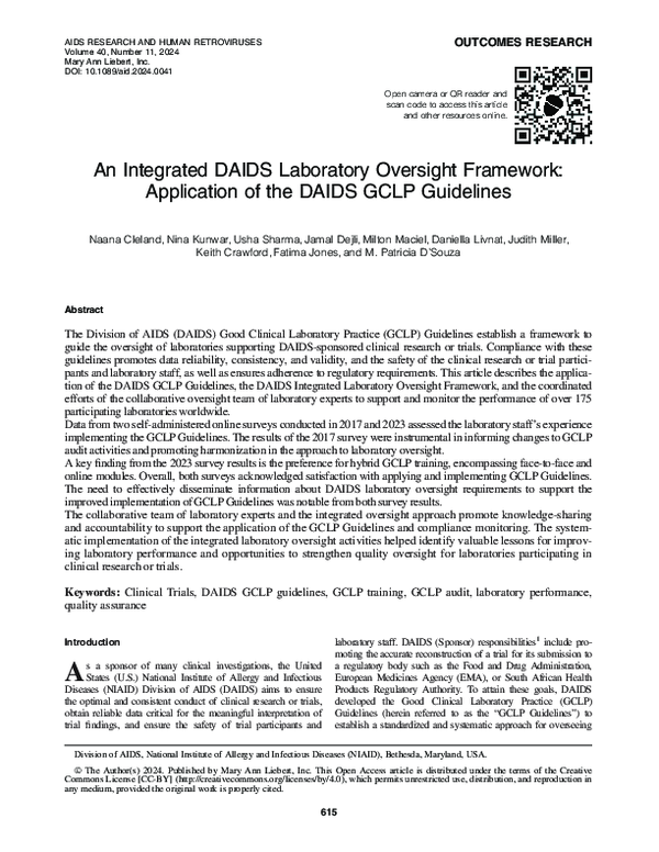 (PDF) An Integrated DAIDS Laboratory Oversight Framework: Application ...