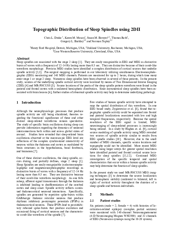 (PDF) Topographic Distribution of Sleep Spindles using 2DII
