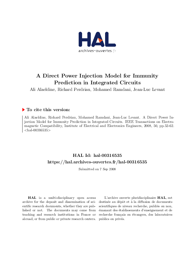 (PDF) A Direct Power Injection Model for Immunity Prediction in ...