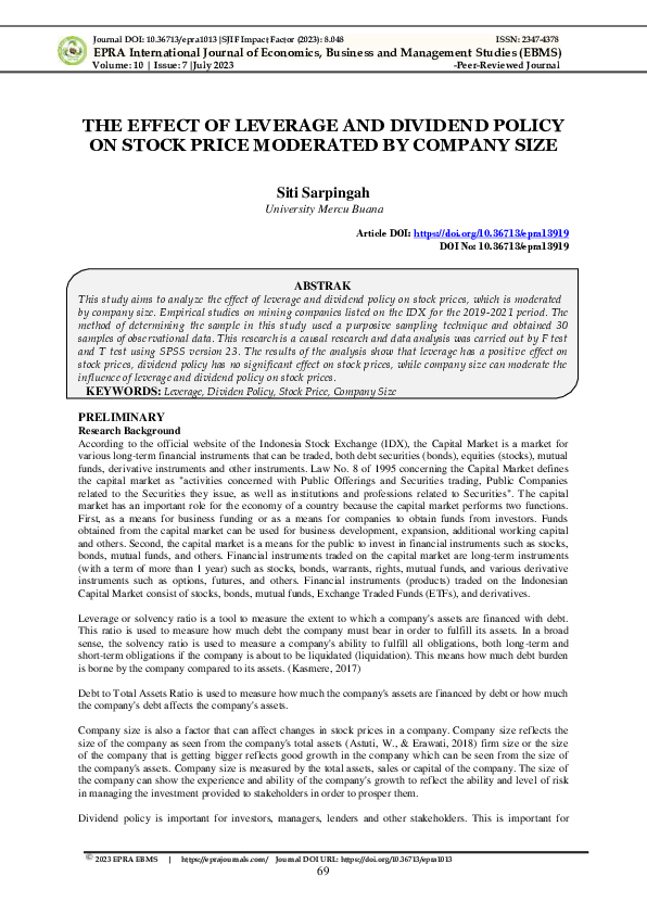(PDF) The Effect of Leverage and Dividend Policy on Stock Price ...