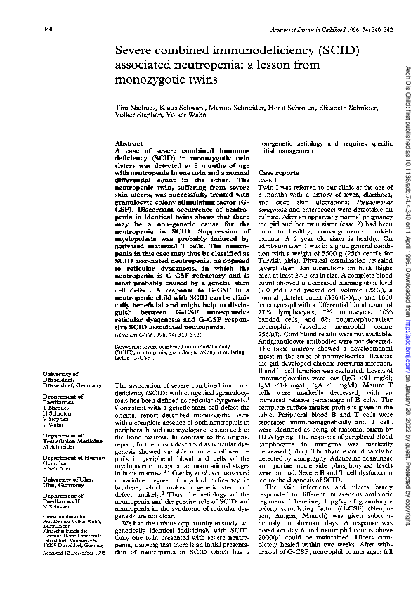 (PDF) Severe combined immunodeficiency (SCID) associated neutropenia: a ...