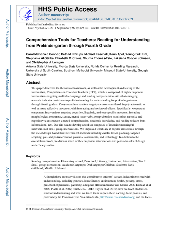 (PDF) Comprehension Tools for Teachers: Reading for Understanding from ...