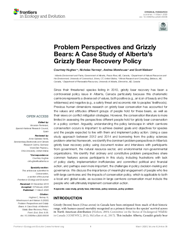 (PDF) Problem Perspectives and Grizzly Bears: A Case Study of Alberta’s ...