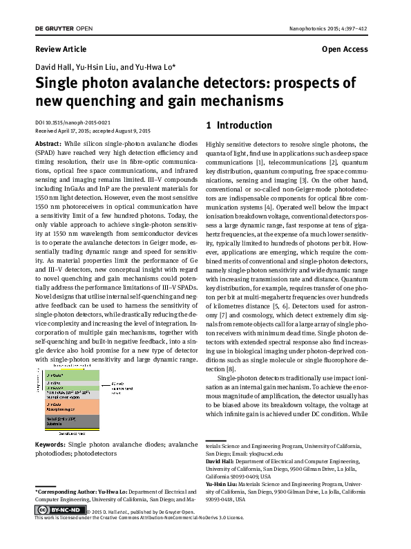 (PDF) Single photon avalanche detectors: prospects of new quenching and ...