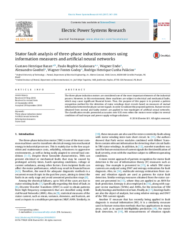 (PDF) Stator fault analysis of three-phase induction motors using ...