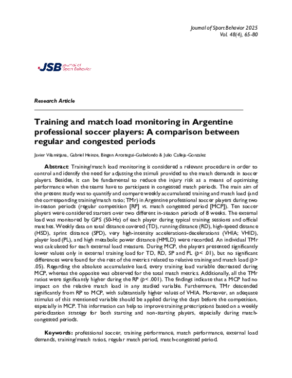 (PDF) Training and match load monitoring in Argentine professional ...