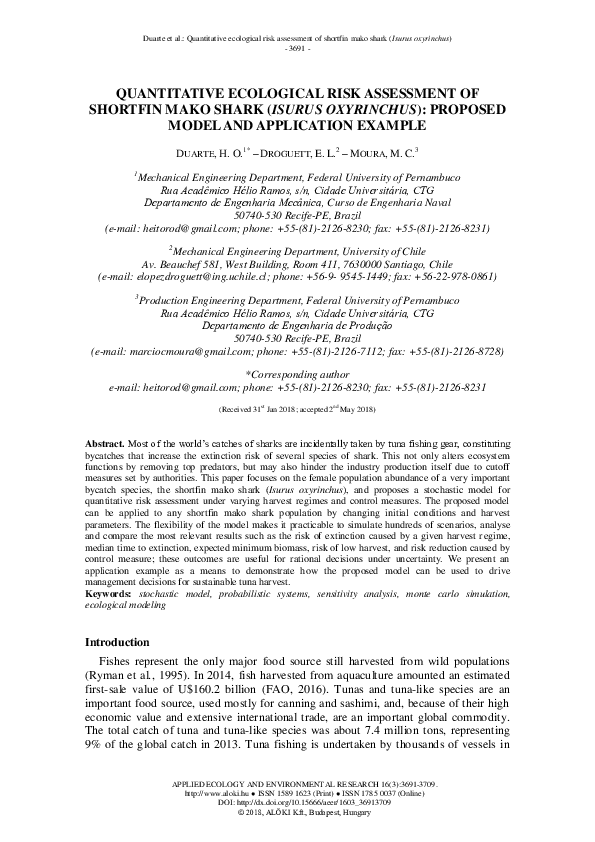 (PDF) Quantitative Ecological Risk Assessment of Shortfin Mako Shark ...