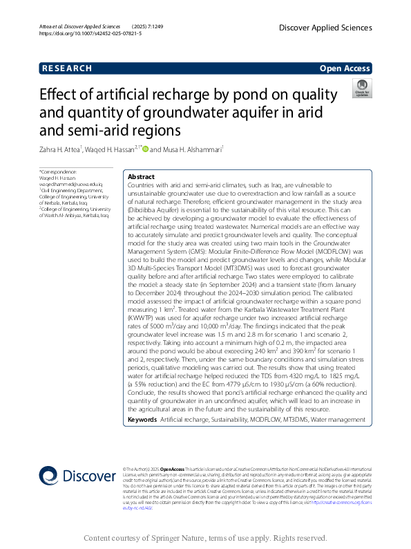 (PDF) Effect of artificial recharge by pond on quality on quality and ...