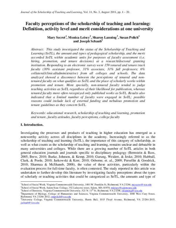 (PDF) Faculty Perceptions of the Scholarship of Teaching and Learning ...