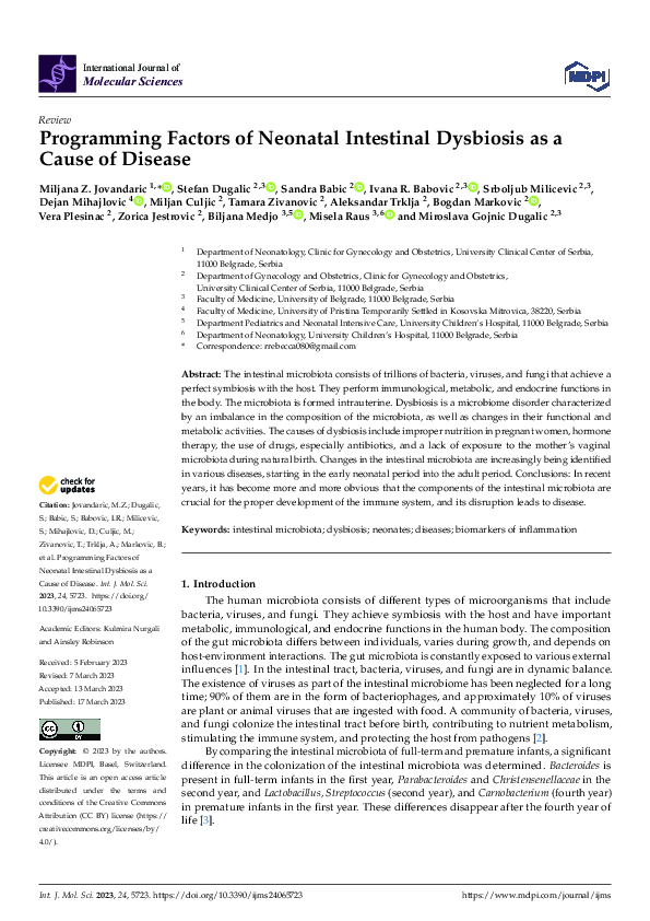(PDF) Programming Factors of Neonatal Intestinal Dysbiosis as a Cause ...