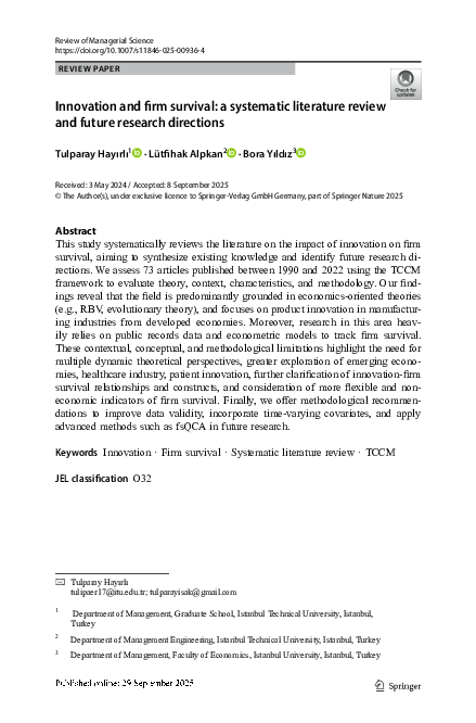 (PDF) Innovation and firm survival: a systematic literature review and ...