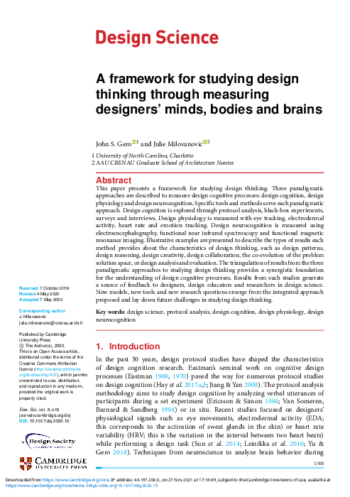 (PDF) A framework for studying design thinking through measuring ...