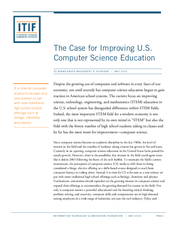 (PDF) The Case for Improving U.S. Computer Science Education