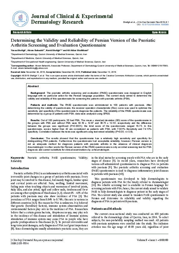(PDF) Determining validity and reliability of the Persian version of ...