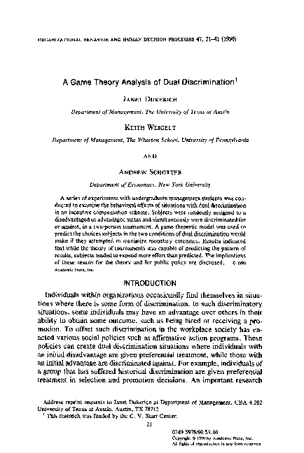 (PDF) A game theory analysis of dual discrimination