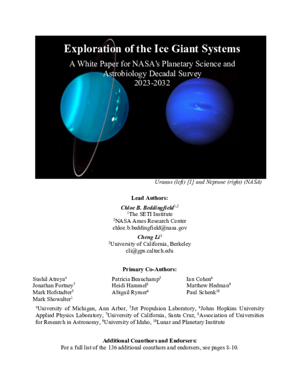 (PDF) Exploration of the Ice Giant Systems: A White Paper for NASA's ...