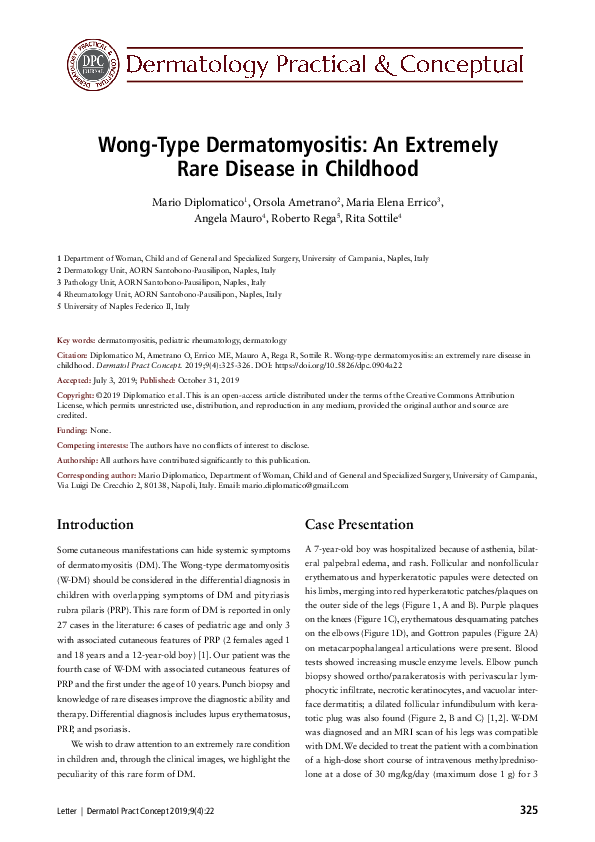 (PDF) Wong-Type Dermatomyositis: An Extremely Rare Disease in Childhood