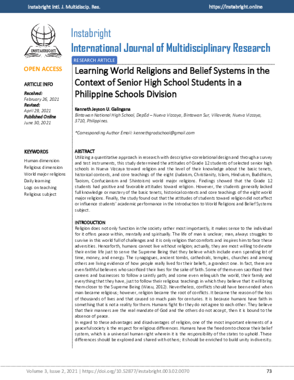 (PDF) Learning World Religions and Belief Systems in the Context of ...