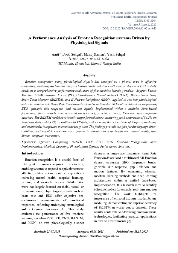 (PDF) A Performance Analysis of Emotion Recognition Systems Driven by ...