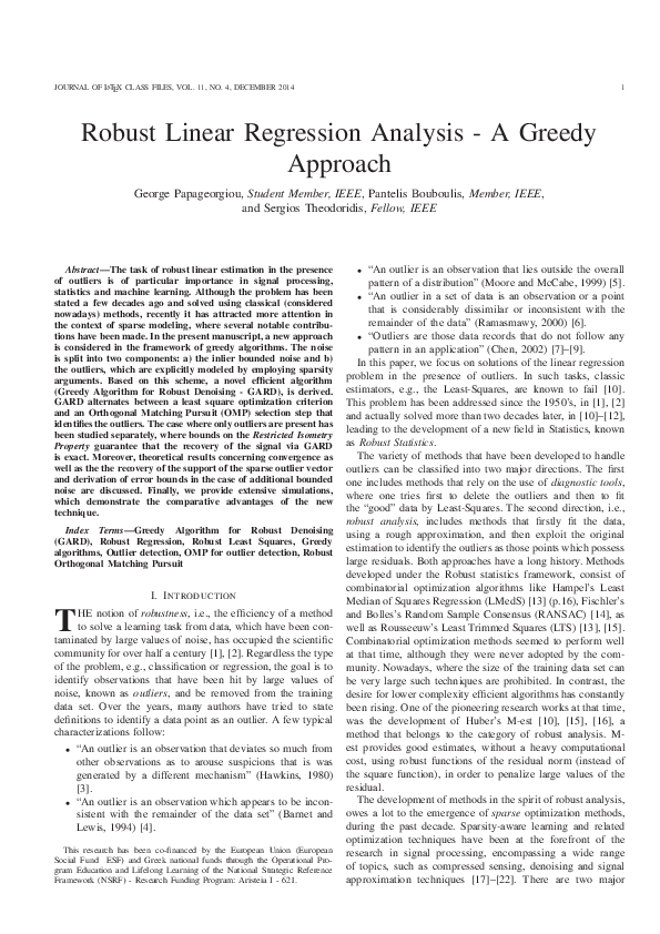 (PDF) Robust Linear Regression Analysis— A Greedy Approach
