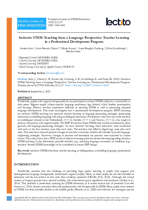 (PDF) Inclusive STEM Teaching from a Language Perspective: Teacher ...