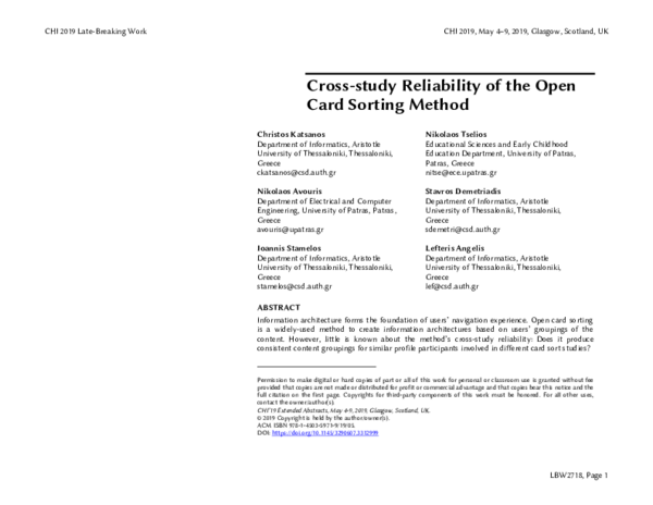 (PDF) Cross-study Reliability of the Open Card Sorting Method